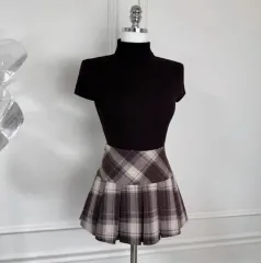 Uエルピン ウール LINE POINT タートルネック フレンチスリーブ ニット (ブラック)