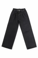ブラック ワンタック ワイド デニムパンツ