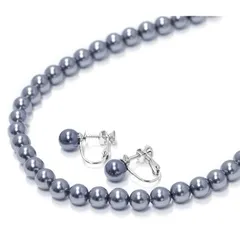 【新品】 Sakuya(咲屋)パール ネックレス 8mm 42cm 冠婚葬祭 真珠 黒真珠 グレー 卒業式 入学式 葬儀 貝パール イヤリング ピアス アクセサリー セット ホワイト ブラック ケース 国産 1