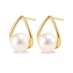 【新品】 真珠 パールピアス レディース S925 18金仕上げ／プラチナ仕上げ アレルギー対応 普段使い フォーマル 結婚式 入学式 卒業式 誕生日プレゼント ギフト (ゴールド) 0