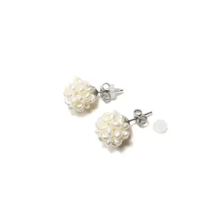 【新品】 [クレインズコレクション] 長期 日本製 淡水パール 天然ホワイト ピアス イヤリング 選べる10種 金属アレルギー対応 18Kゴールド仕上げ 上品な輝き 30日返品OK ギフトに お手入れクロス付 5点セット (03スタッドピアス×シルバー) 0