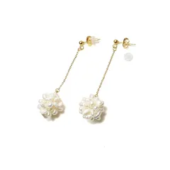 【新品】 [クレインズコレクション] 長期 日本製 淡水パール 天然ホワイト ピアス イヤリング 選べる10種 金属アレルギー対応 18Kゴールド仕上げ 上品な輝き 30日返品OK ギフトに お手入れクロス付 5点セット (01スタッドチェーンピアス×ゴー 0