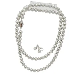 【新品】 [咲屋] パールネックレス 8mm 80cm ホワイト シルバーブラック ナチュラル ケース付き 貝パール 真珠 冠婚葬祭 卒業式 入学式 花珠級 天然貝核 (ナチュラル/イヤリング) 1