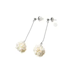 【新品】 [クレインズコレクション] 長期 日本製 淡水パール 天然ホワイト ピアス イヤリング 選べる10種 金属アレルギー対応 18Kゴールド仕上げ 上品な輝き 30日返品OK ギフトに お手入れクロス付 5点セット (スタッドチェーンピアス-シルバー 0