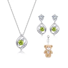 【新品】 [Free bird] ペリドット ネックレス ピアス レディース セットシルバー925 ペンダント 誕生石ペリドットピアス 葉の形 アクセサリー 女性 金属アレルギー対応 ジュエリー 高校生 誕生日 母の日 プレゼント 母の日 ギフト 入学式  1