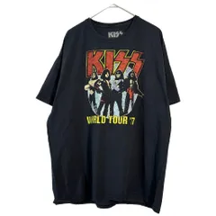 KISS キッス WORLD TOUR '77 半袖Ｔシャツ バンド ブラック(メンズ XL)中古 古着 X7580
