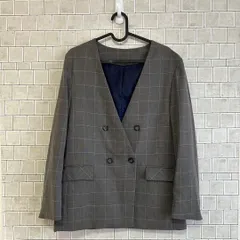 【訳あり】　ホワイトジョーラ　WHITE JOOLA　ノーカラージャケット　【M相当】　チェック柄　９Rのサムネイル