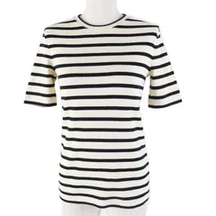 未使用品◎JIL SANDER+ ジルサンダープラス 23SS J40GC0111 コットン100％ ボーダー柄 半袖トップス アイボリー ブラック XS イタリア製 正規品 レディース 定価55,000円
