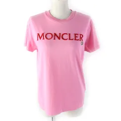 極美品★MONCLER モンクレール 22SS コットン100％ ロゴワッペン付 ロゴ刺繍入り クルーネック 半袖Ｔシャツ ピンク XS イタリア製 正規品 レディース
