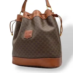 CELINE セリーヌ マカダム PVC レザー 巾着型 ショルダーバッグ ワンショルダー ブラウン ゴールド金具 バケットバッグ クラシック レディース U15