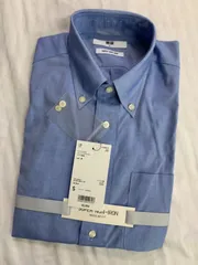UNIQLO ファインクロス スーパーノンアイロンシャツ ワイシャツ シャツ 長袖  ブルー