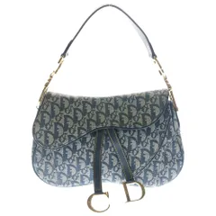 Christian Dior (クリスチャンディオール) トロッター柄 ダブルサドル キャンバス レザー ショルダーバッグ ゴールド金具 ネイビー