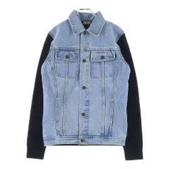 DIESEL (ディーゼル) K-BRIDGE ウォッシュド デニム 切替 ニット ジャケット ブラック/インディゴ A04064のサムネイル