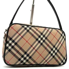 美品 BURBERRY バーバリー ノバチェック アクセサリーポーチ ハンドバッグ キャンバス レザー ベージュ ブラック シルバー金具 ミニバッグ ポシェット 鞄 裏地総柄 スリム 手提げ レディース 婦人