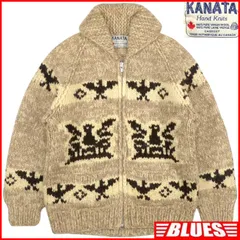 カウチンセーター kanata ニット XL カナダ製 カナタ ウール ハンドニット 茶 サンダーバード 鳥 ベージュ 薄ピンク カウチンセーターサイズXL一覧←SEULB屋着古← HN2385のサムネイル