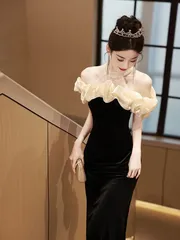 パーティードレス イブニングドレス ホルターネックドレス マーメイドドレス結婚式ドレス 披露宴 演奏会ブラック