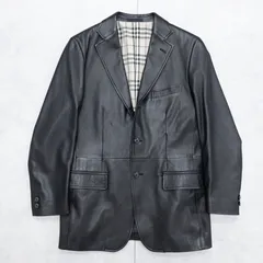 BURBERRY LONDON バーバリーロンドン レザージャケット ノバチェック柄 テーラード ラムレザー 羊革 ブラック 日本製 メンズ M a00264