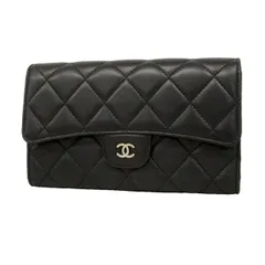 【6db0804-k】シャネル 長財布 マトラッセ ラムスキン ブラック シルバー金具【中古】レディース