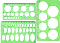 テンプレート定規 円定規 製図定規セット透明 計量製図用品 学校教育用 グリーン(3枚セット)