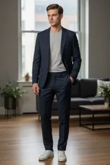 THE SUIT COMPANY THE SUIT COMPANY スーツ　セットアップ レダ 　ビジネス　やわらかさ　上品 セットアップ ウール ネイビー【中古】 メンズ
