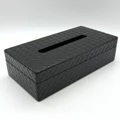 【未使用品】ティッシュBOXケース レザー調 ブラック 編み込みデザイン プラスチック インテリア