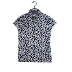 中古 レディース キャロウェイ Callaway 半袖ポロシャツ S 白×紺 ホワイト×ネイビー ペイズリー柄