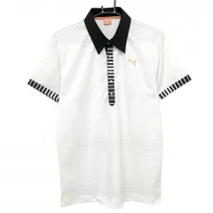 プーマ 半袖ポロシャツ 白×黒 ボーダー ロゴ刺しゅう メンズ O ゴルフウェア PUMA