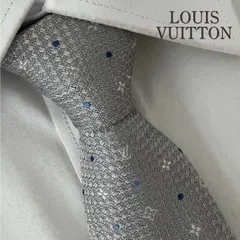 《美品》LOUIS VUITTON (ルイヴィトン) シルクネクタイ イタリア製 総柄 LVロゴ モノグラム グラディエントドット グレー ホワイト ブルー ネイビー