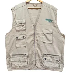 Green Line フィッシングベスト ハンティングベスト 古着 ベージュ 多ポケット 裏メッシュ ギミック アウトドア キャンプ ストリート ミリタリー カジュアル 作業着 ワークベスト Y2K メンズ XL相当 / MS426