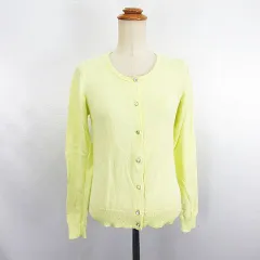 インデックス INDEX ニット カーディガン 長袖 丸首 デザインボタン M レモンイエロー ※EKM