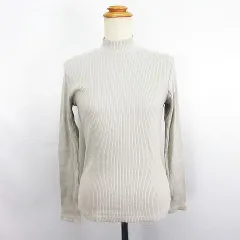 ユニクロ UNIQLO Tシャツ カットソー 長袖 ハイネック リブ ストレッチ M ライトグレー ※EKM