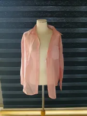 新品)ピンク シースルー シルク シャツ