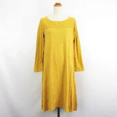 スタディオクリップ Studio Clip ワンピース チュニック 長袖 ラウンドネック ロング丈 レース コットン マスタード ※EKM
