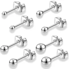 【人気商品】金属アレルギー対応 丸玉 サージカルステンレス ボール レディース 両耳用 メンズ 8個セット 4ペア ピアス (シルバー swars 2mm3mm4mm5mm)