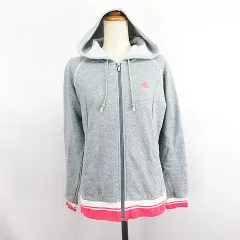 アディダス adidas パーカー ジャケット スウェット 長袖 フード ジップアップ ロゴ L グレー スポーツウェア ※EKM
