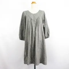 サマンサモスモス SM2 シャツワンピース チュニック 七分袖 ラウンドネック ひざ丈 コットン M グレー ※EKM