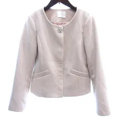 ミーア MIIA ノーカラーコート ショート丈 ビジュー 総裏地 F ピンク /AU