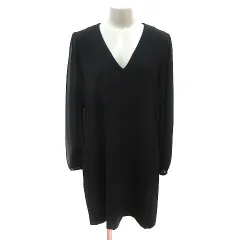 ザラウーマン ZARA WOMAN ワンピース ひざ丈 Vネック シアー L 黒 ブラック /MS