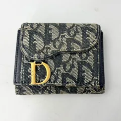 Christian Dior クリスチャンディオール トロッター柄 三つ折り財布 コンパクトウォレット CDロゴ ロゴ金具 キャンバス レザー ネイビー ゴールド金具　1855