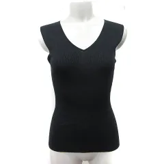 ユナイテッドアローズ UNITED ARROWS カットソー リブ ノースリーブ 絹 シルク 黒 ブラック /YI