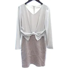 プロポーション ボディドレッシング PROPORTION BODY DRESSING ドッキングワンピース ひざ丈 Vネック ツイード 長袖 ウエストマーク 2 S ライトベージュ /AU