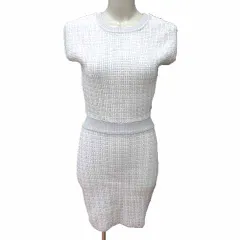 リゼクシー RESEXXY ワンピース ミニ ニット 総柄 フレンチスリーブ F グレー 白 ホワイト /YK