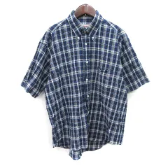 マックレガー マクレガー McGREGOR シャツ ボタンダウン チェック 半袖 サッカー地 L 紺 ネイビー /YI