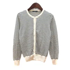 マカフィー MACPHEE トゥモローランド カーディガン ニット ボーダー ウール S 白 アイボリー 黒 ブラック /MN