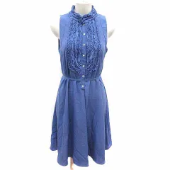 ザラ ベーシック ZARA BASIC ワンピース ひざ丈 フリル ノースリーブ S 青 ブルー /YK