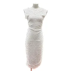 ザラ ZARA ワンピース ロング タイト 麻 リネン ドット ノースリーブ XS 白 ホワイト 茶 ブラウン /MS