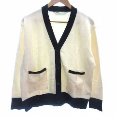 ザラ ZARA カーディガン ニット Vネック 長袖 M 白 ホワイト 紺 ネイビー /YK