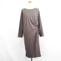 シューラルー SHOO・LA・RUE ワンピース チュニック 長袖 ドロップショルダー ラウンドネック ロング丈 ねじり ストレッチ L モカ ※EKM