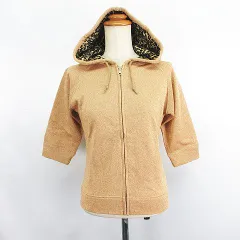 Planet Breeze パーカー ジャケット スウェット 五分袖 ジップアップ ラメ コットン M ベージュ ※EKM