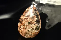 【１点物】シルバー925 珊瑚ガーデンクォーツ　28x19mm　ドロップ ペンダントトップ パワーストーン 天然石 _PD1003